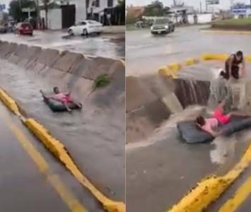 Hombre en colchón inflable